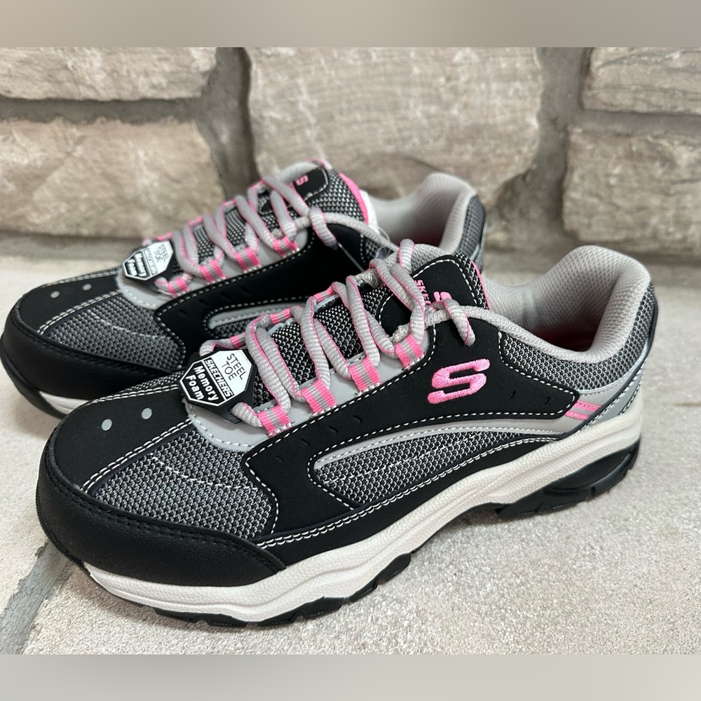 Skechers Black and Pink Steel Toe Sneakers